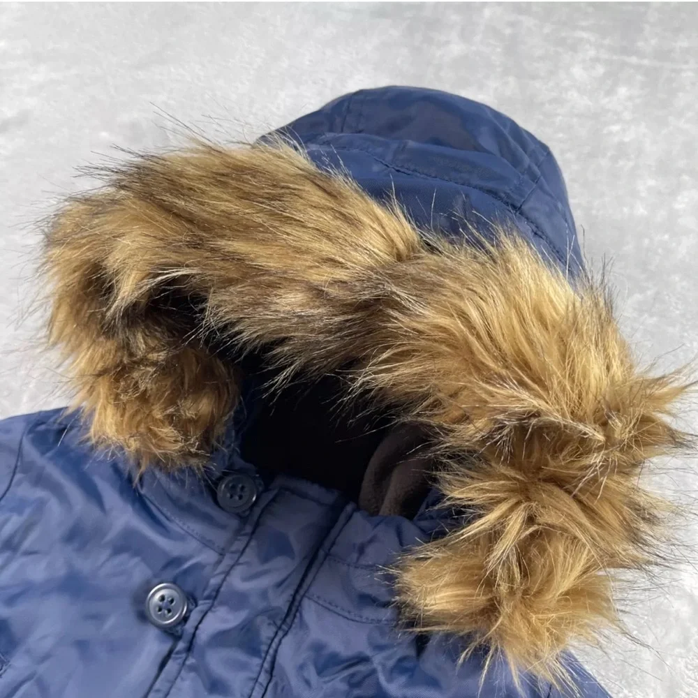 Baby Gap Coat 12-18m Toddler Blue Cold Control Max Faux Fur Hood Warmest Puffer